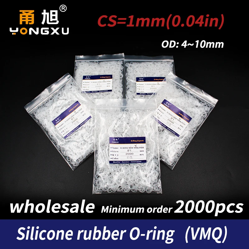 

2000PCS/lot wholesale White Silicon O-ring Food grade Silicone/VMQ CS1mm Thickness OD4/5/6/7/8/9/10mm O Ring Seal Rubber Gasket