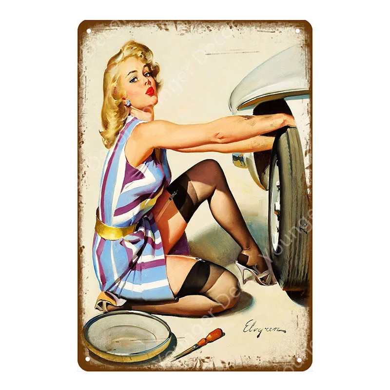 YD3152EI Винтаж ретро сексуальная леди Pin Up девушка живопись оловянные знаки металлический плакат стикер стены бар кофе дом клуб домашний декор YI-076 - Цвет: YD3152EI