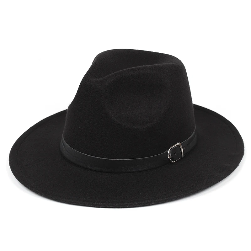 

2021 New Men's Hat Men's Jazz Hat British Style Wide Brim Ladies Hat Bowler Hat Solid Color Imitation Wool Flat Top Soft Hat