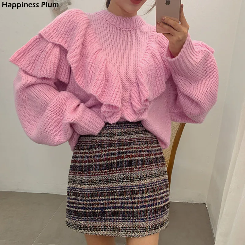 

2020 New Spring Korean Style Loose Sweater Women Solid Knitted Pullovers Winter Warm Sweaters Plus Size Pull Femme