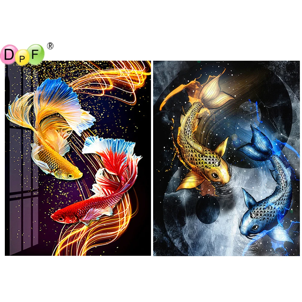 DPF алмазная живопись вышивка крестиком рыба Алмазная Вышивка ремесла мозаика