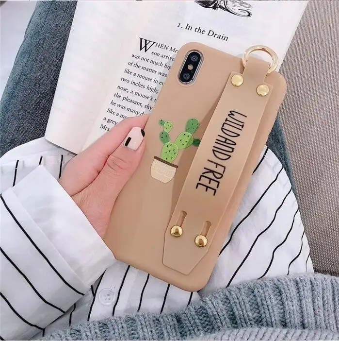 E Чехол DIS модный однотонный мягкий чехол для телефона для iphone XS MAX XR X 6 6s 8 7plus роскошный браслет подставка милый мультяшный чехол - Цвет: E