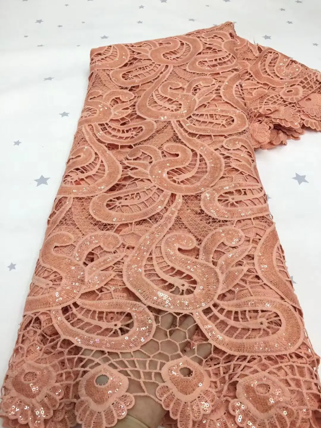 

2021 High Quality orange Embroidered Nigerian Lace Fabric France Cord Lace Fabric African Lace For Party Dress Popular Style