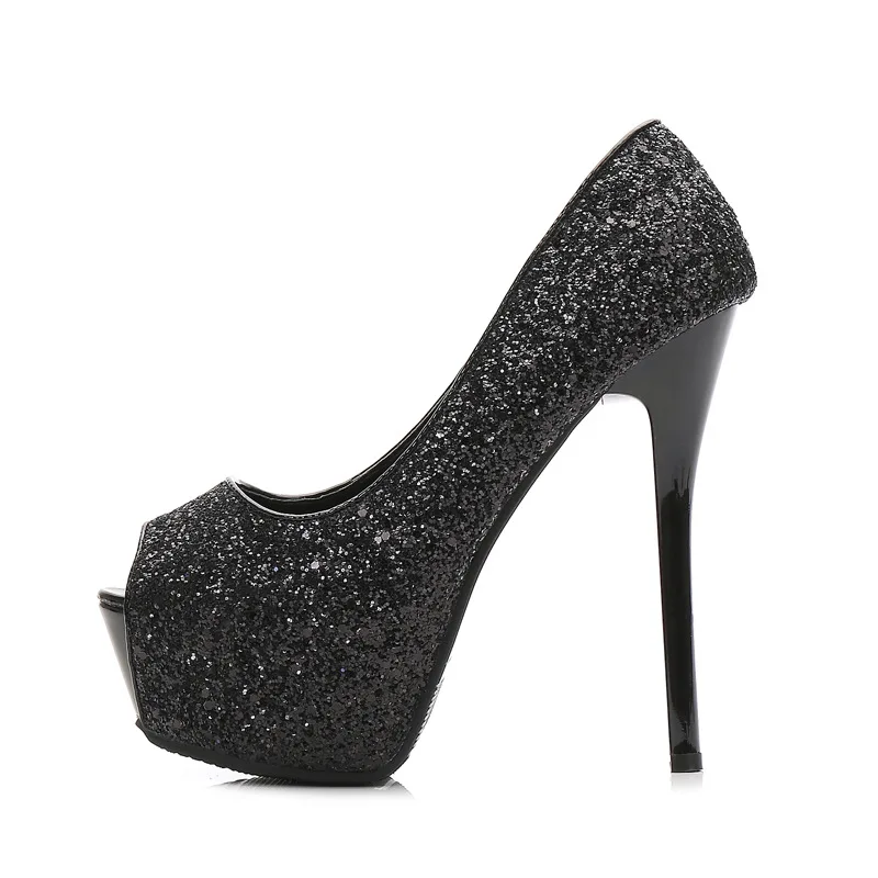 

2021 fashion sexy nightclub fish mouth super Sequin trend high heel waterproof platform shallow mouth women's single shoes