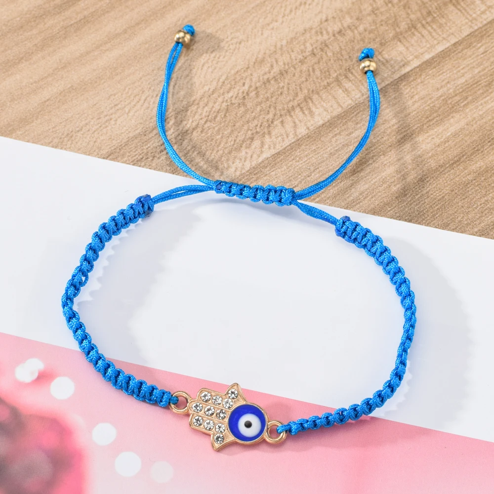 12 шт./лот женский браслет Hamsa со стразами в богемном стиле Плетеный веревочный