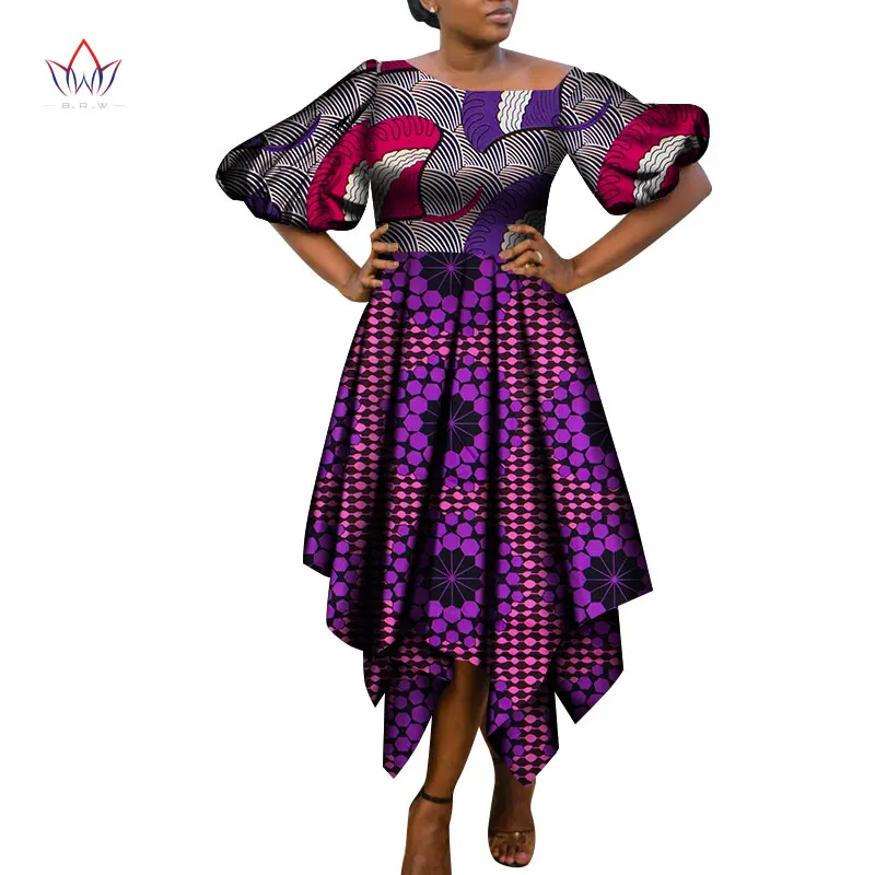 

Wholesale Outfits African Attire Female lantern sleeve Elegant Dresses for women Ladies Irregular Clothing Larger Size WY399