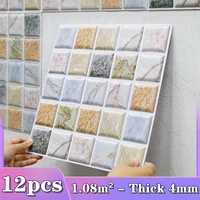 12pcs 3D Mosaic Tile Wall Sticker Self-Adhesive Wall Stickers for Bathroom Kitchen Wall Refurbishment Wall paper Home Wall Decor