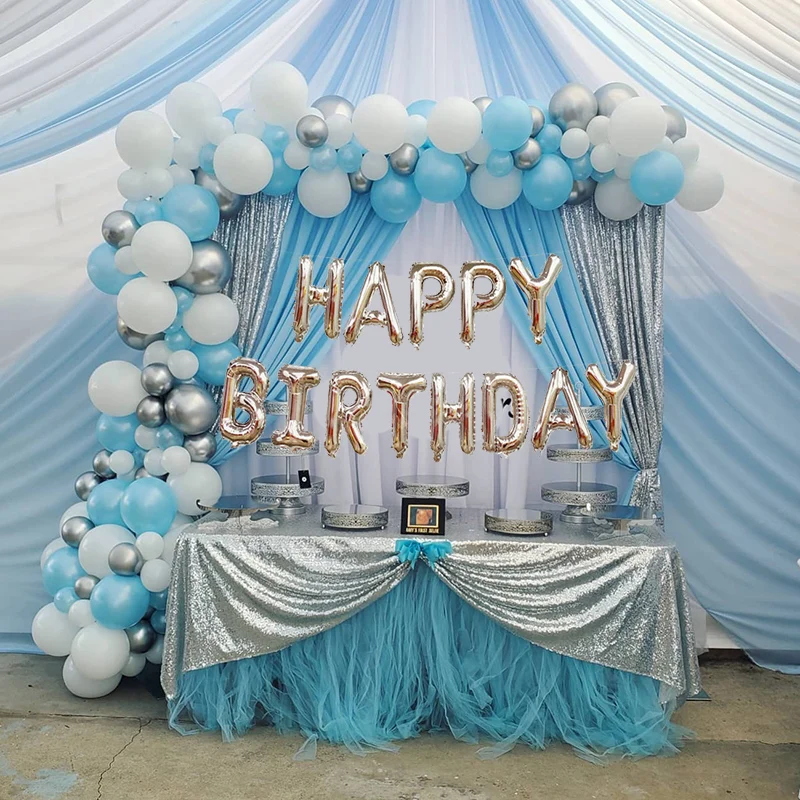 Синие белые и Серебристые воздушные шары гирлянда из искусственного латекса для