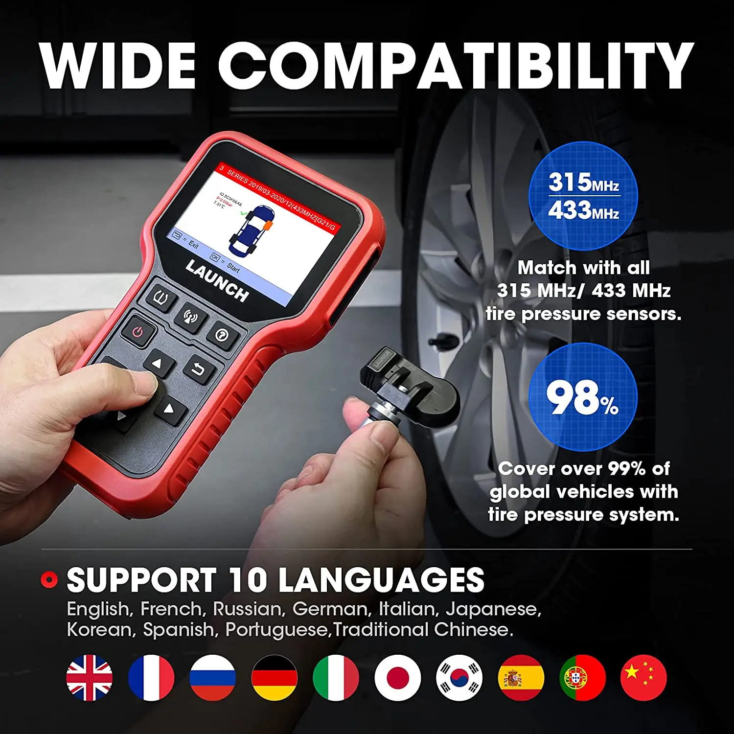 LAUNCH CRT5011X диагностический инструмент TPMS сенсор Программист OBD 315 433 МГц датчик