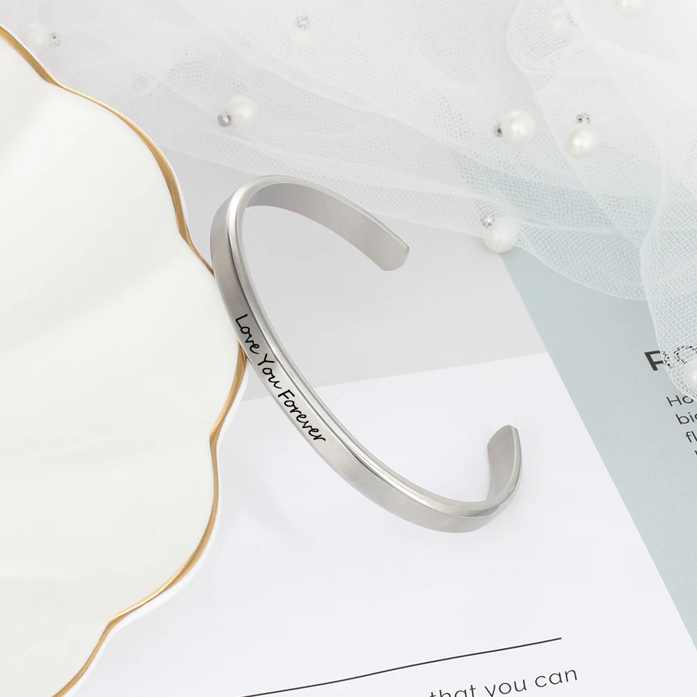 Персонализированные Выгравированная манжета браслет на заказ имя слова буквы