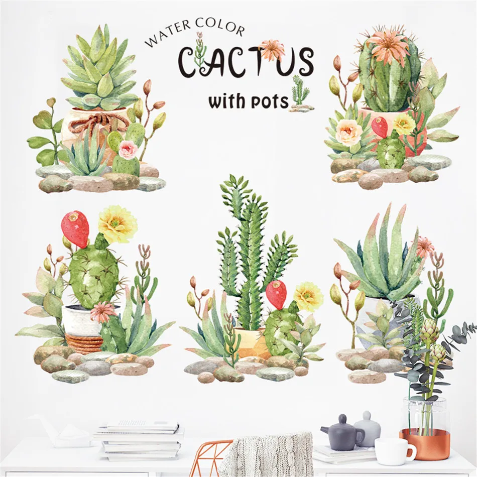 

Zollor Succulents Cactus Flower Pot Hand-painted Glass Wall Door Balcony Sticker Creative Personality Home Waterproof Sticker