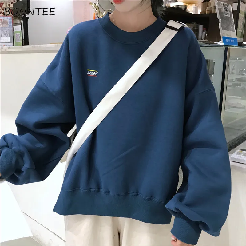 Женские свободные толстовки в стиле Харадзюку модные свитеры с вышитыми буквами