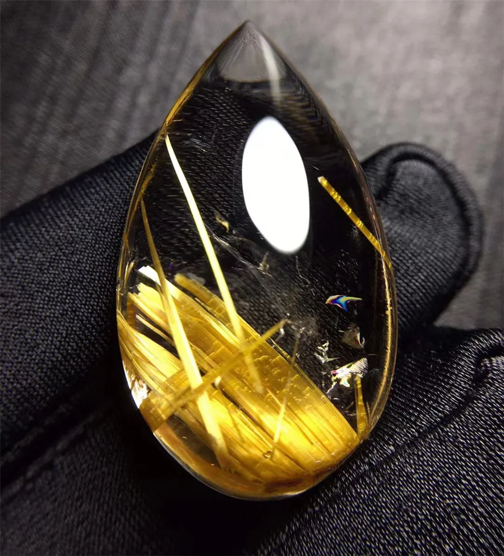 

Natural Gold Rutilated Quartz Pendant For Women Men Wealth Luck Gift 36x21x11mm Beads 18K Gold Crystal Gemstone Jewelry AAAAA