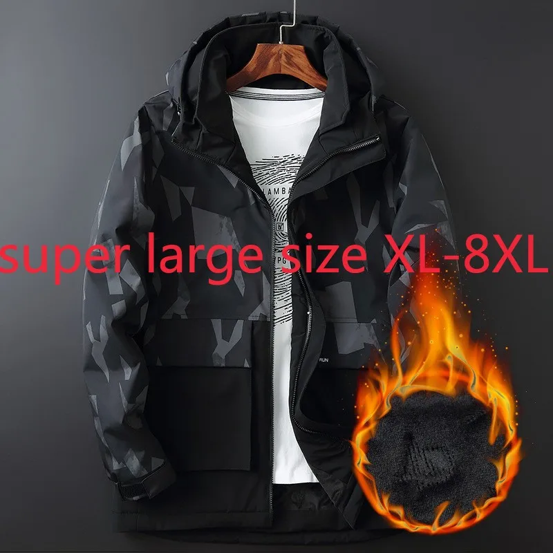 

New Arrival Fashion Man Hooded Camouflage Padded Jacket Men Plush Coat Extra Large Loose Clothes Thick Plus Size XL-6XL 7XL 8XL