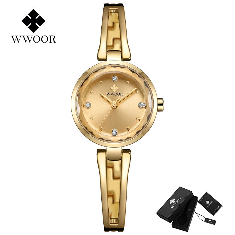 WWOOR повседневные стильные женские часы кварцевые люксовый бренд золотые