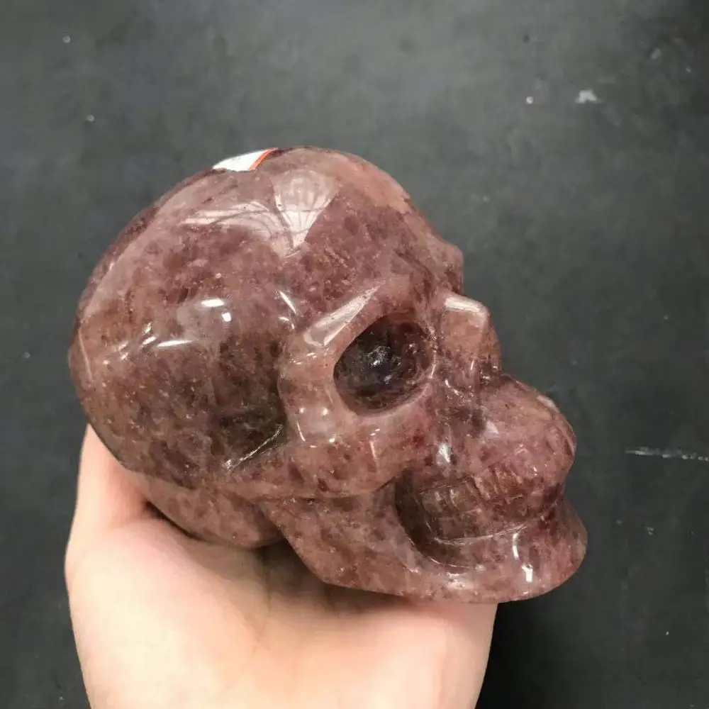 Кристалл череп натуральная клубника кварц ручной резной для рождества фэн шуй