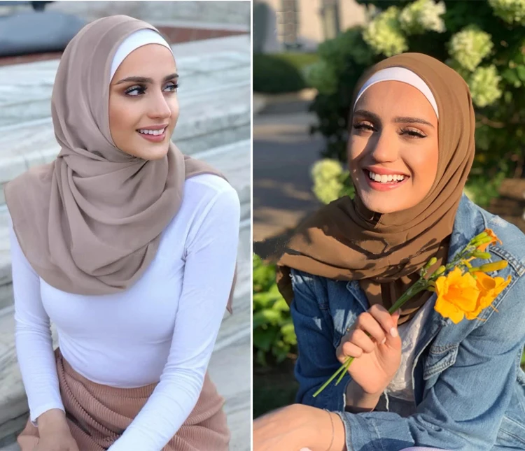 Однотонный мусульманский шифоновый шарф хиджаб повязка на голову Женский