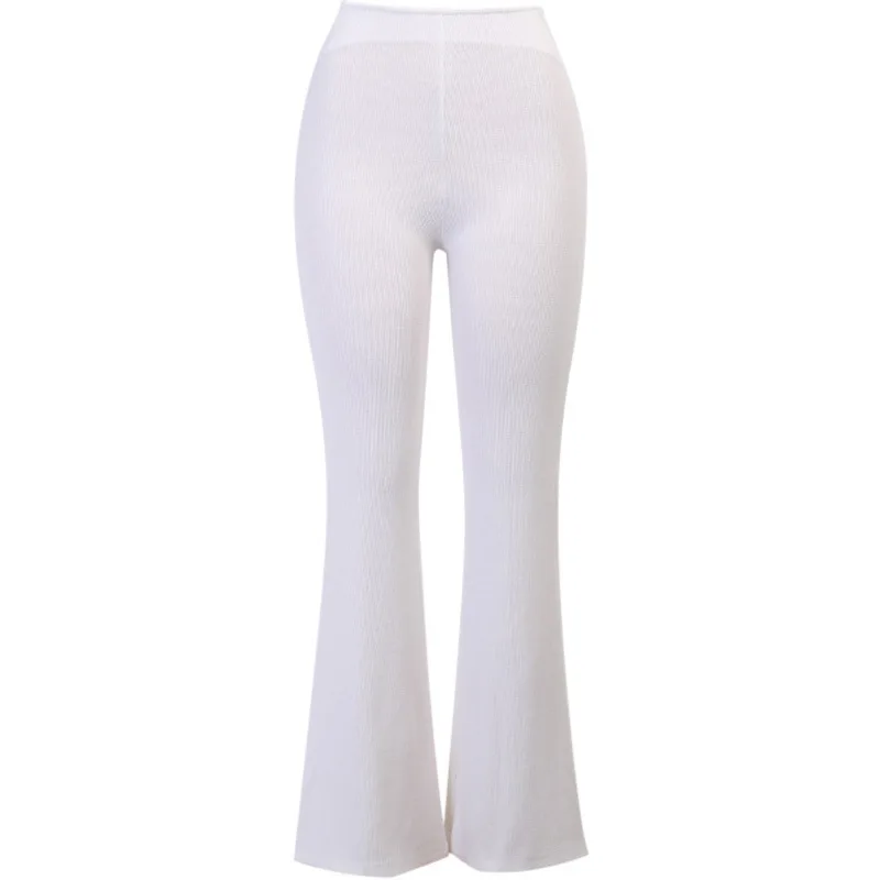 

White Black Kintting Sexy Cut-out High Waist Flare Pants Trousers Spring Fall Fashion Office Harajuku Bell Bottom Pants Loose