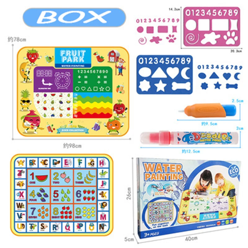 

Big Size Cartoon Water Drawing Mat with 3 Pens & Stamp Set Painting Board Drawing Mat Baby Play Mat Educational Toy for Kid