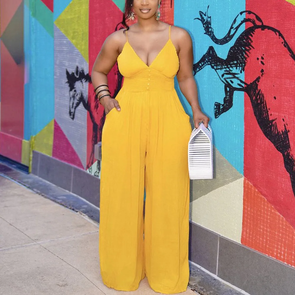 

Plus Size Jumpsuits and Rompers For Women Spaghetti Strap Deep v Neck High Waist Wide leg Pants Fashion Elegant Summer Jumpsuits