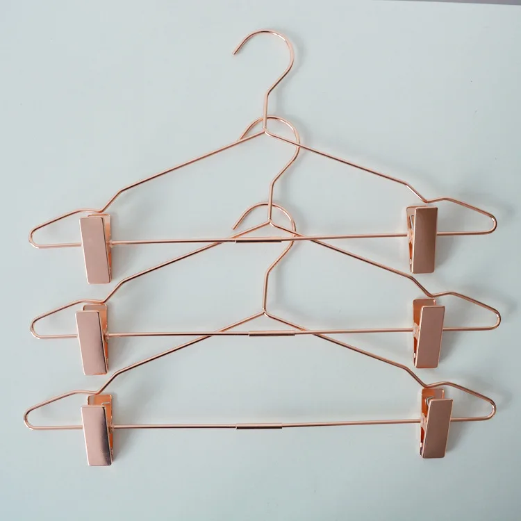 

50pcs Nordic Style Rose Gold Metal Pants Skirt Slack Hangers with Clips Hanger Rack Clothing Store Wardrobe Organizer#39107 .