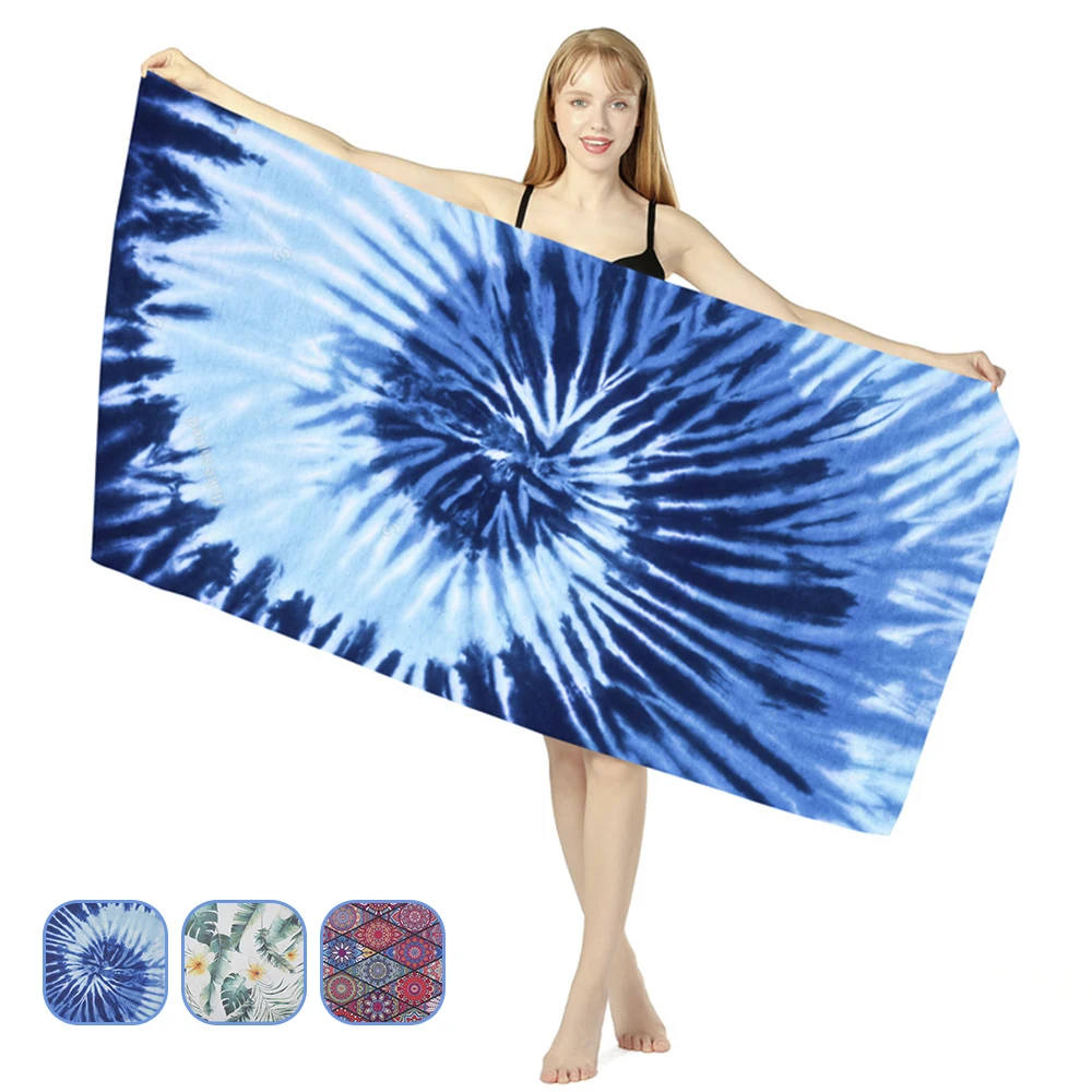 

Двухстороннее велюровое быстросохнущее пляжное полотенце 160x80 см, банное полотенце из сверхтонкого волокна, мягкое и абсорбирующее банное ...