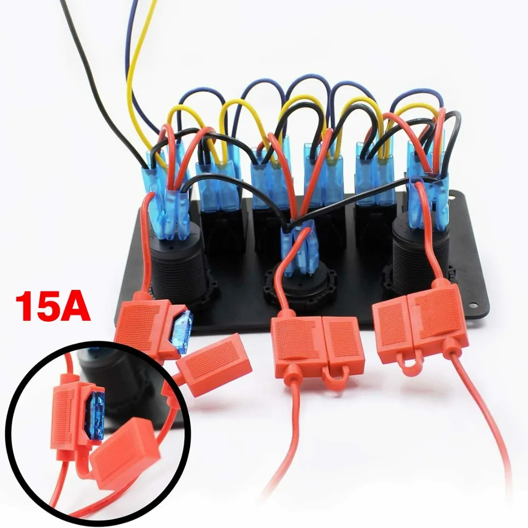 

Car Boat Marine Circuit Breaker 6 Gang Rocker Switch Panel LED 3.1A Dual USB 12V Voltage Display Waterproof Switch Panel Kit