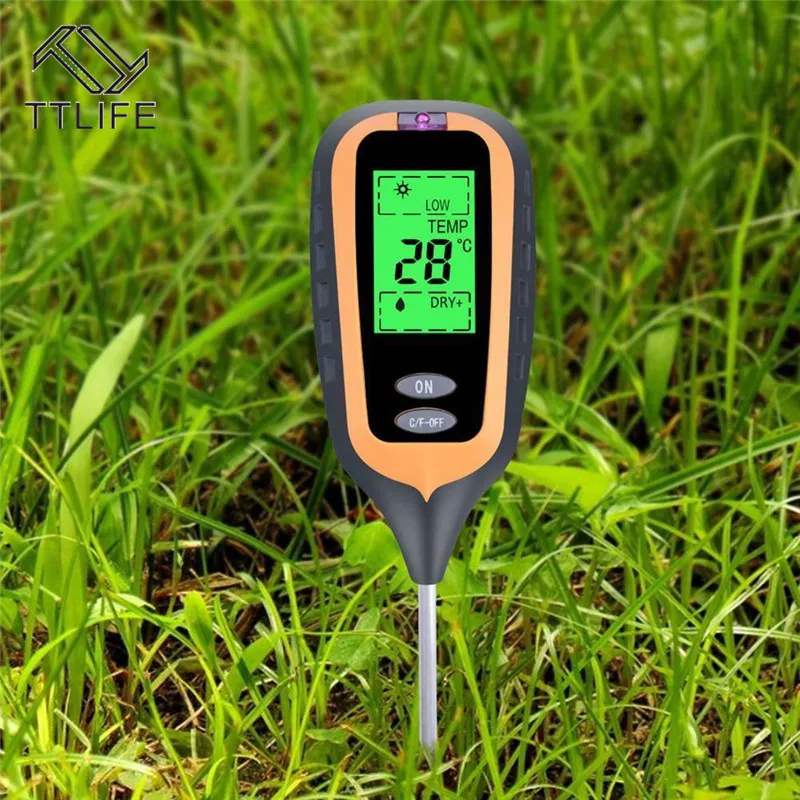 4In1 Digital PH Meter Soil Moisture Monitor Temperature Sunlight Tester for Gardening Plants Farming with Blacklight Instruments | Дом и сад