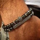 Мужской прямоугольный браслет с бусинами из гематита 6 мм