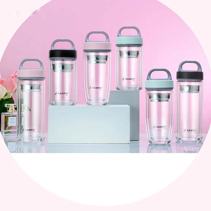 Модная цветная двухслойная стеклянная бутылка для воды ZOOOBE 320/350/450 мл с фильтром