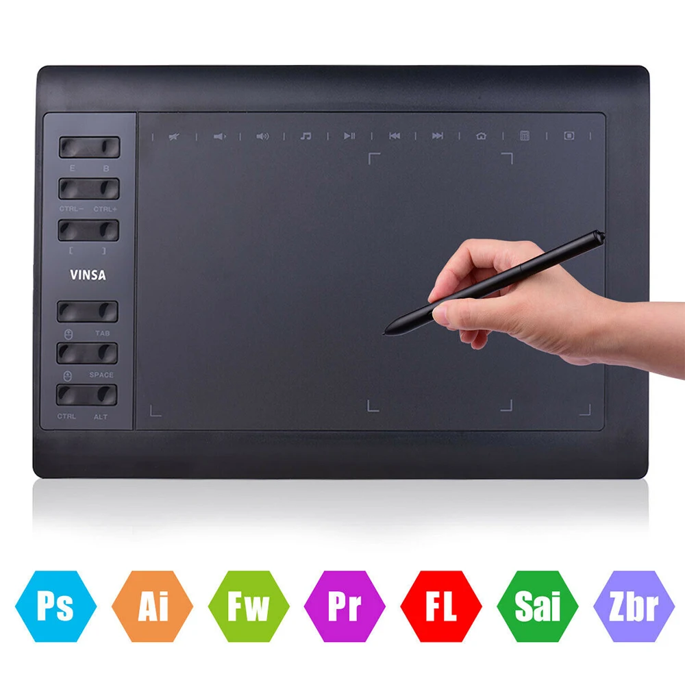 

Графический планшет для рисования VIN1060PLUS, 10x6 дюймов, 12 быстрых клавиш, 8192 уровней нажатия, цифровой планшет для рисования без батареи для ком...