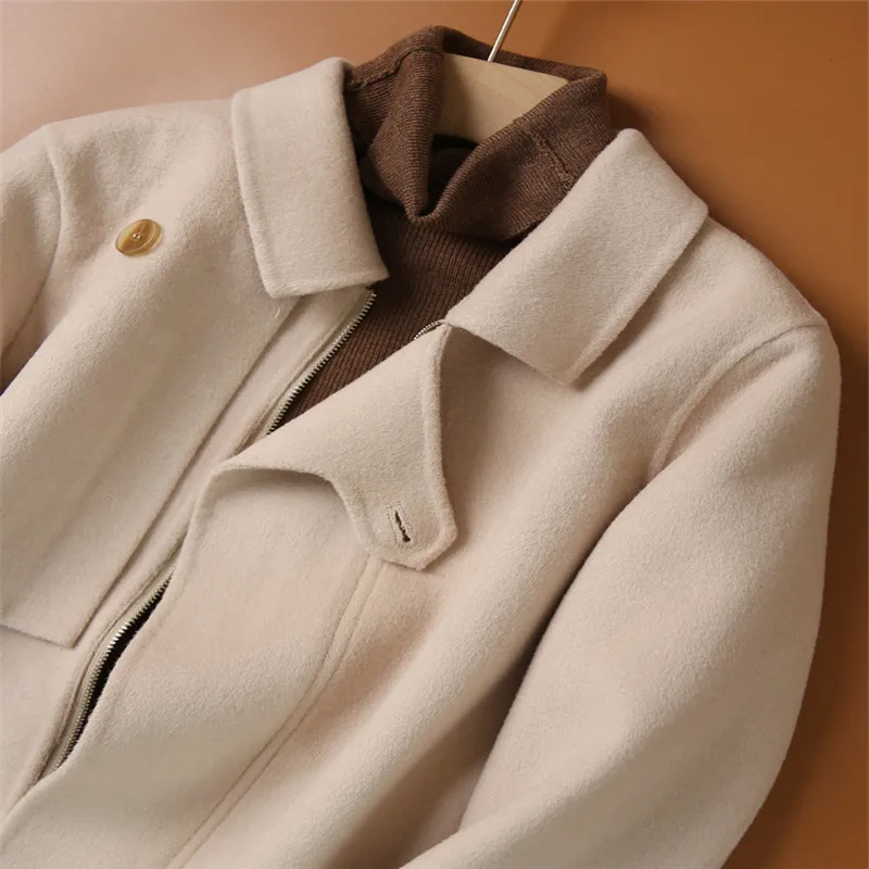 

Japanese Original Handmade Double-sided Woolen Coat 2020 Autumn And Winter Pure Color Loose Zipper Coat Ladies Woolen New B103