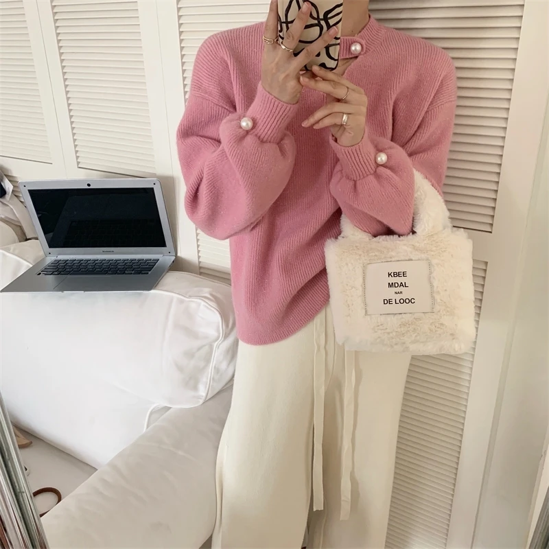 Женский ажурный свитер на пуговицах Свободный Повседневный теплый пуловер с