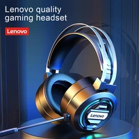 lenovo h401 headphone usb wired over ear gaming headset with microphone 7 1 stereo earphones with rgb light for game players