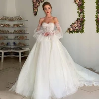 boho sweetheart wedding dresses puff sleeves appliques lace princess wedding gown off the shoulder elegant bride dress customize
