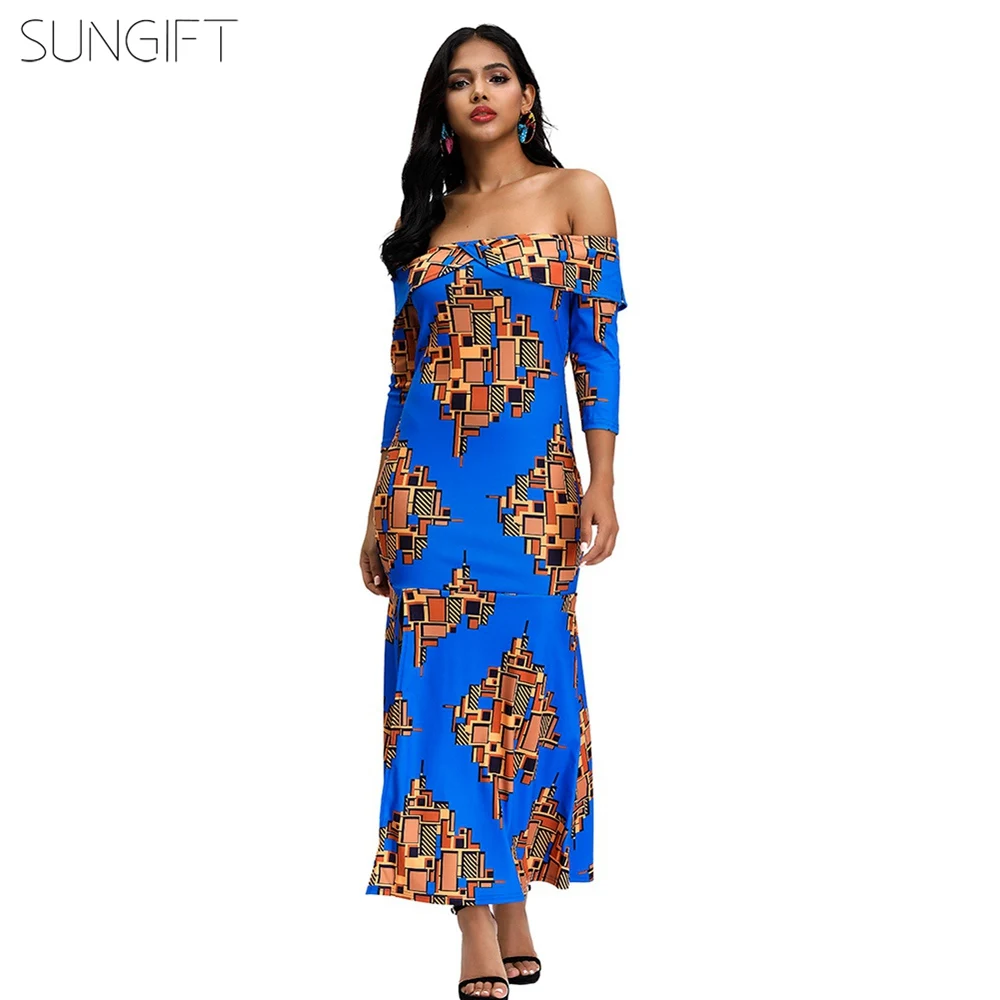 SUNGIFT Дашики Женская африканская одежда Анкара с открытыми плечами принтом