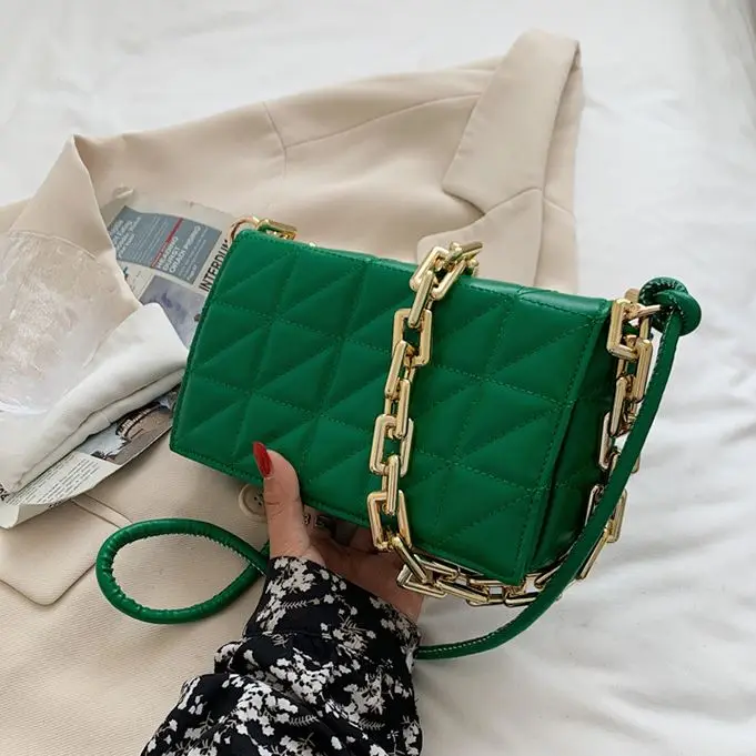 

Summer Travel Trend 2021 New Messenger Bags Fashion Chain Underarm Sac Women Bag Simple One Shoulder Small Square Bag Green