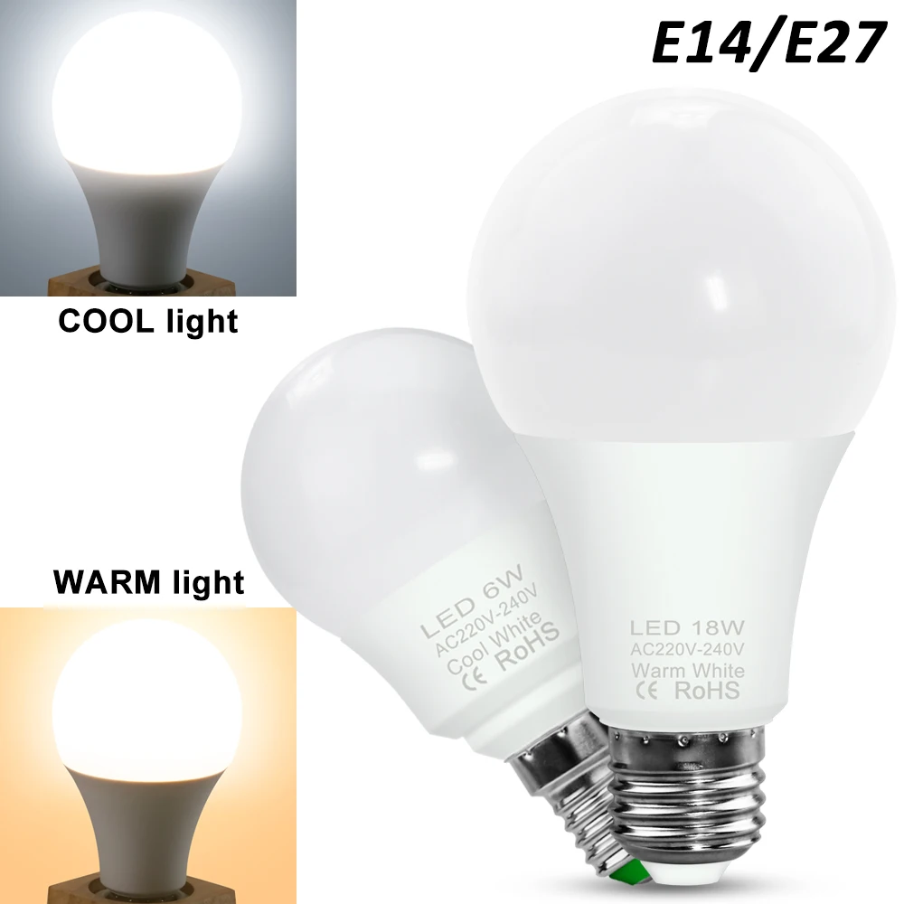 Светодиодная лампа E27 SMD2835 E14 Энергосберегающая лампочка для домашнего
