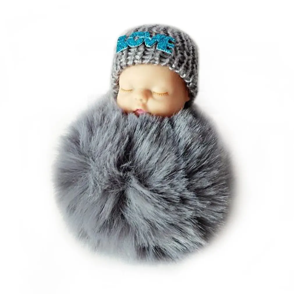 Серый OCDAY Sleeping Baby Doll плюшевый брелок креативный милый маленький мягкий меховой кукольный кулон автомобильный мешок Шарм пушистый шар брелок игрушка для детей - Цвет: Серый