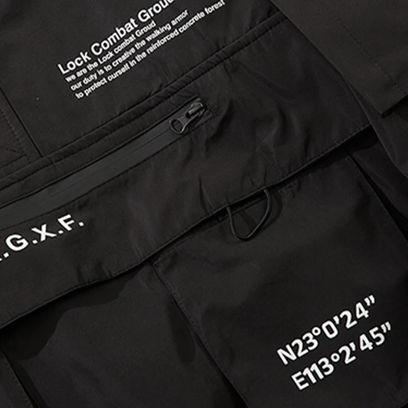 2021 Winter Stylish Men's Black Street Trench Techwear Waterproof Multi-Pocket Letter Printed Windbreaker Jackets Coat Clothing | Мужская