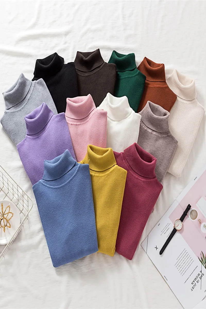 

Colour New 2020 fishon Autumn and Winter Round Collar Rib Women's Fashion Elastic Knitted Sweater Stripes