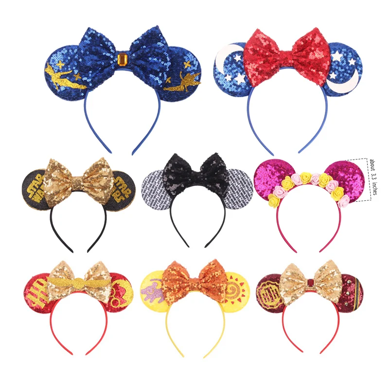 

2021 Minnie Mouse Ears Headband 5'' Big Glitter Sequins Bow Cute Sun Ears Hairband Women Girl Party Headband Kids Hair Accessori