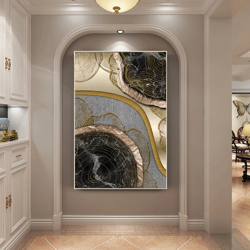 Постер с современной печатью абстрактные черные золотые кольца картина маслом