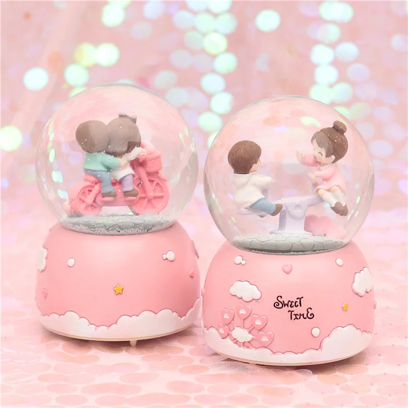 Романтическая пара хрустальных снежных шаров стеклянная музыкальная шкатулка