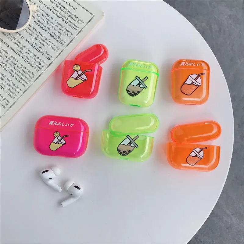 

Transparent Headphone Cases For Apple Airpods 1 2 3 Fluorescent Bubble Tea Earphones Cover for Air Pods Pro Earpods Accessories