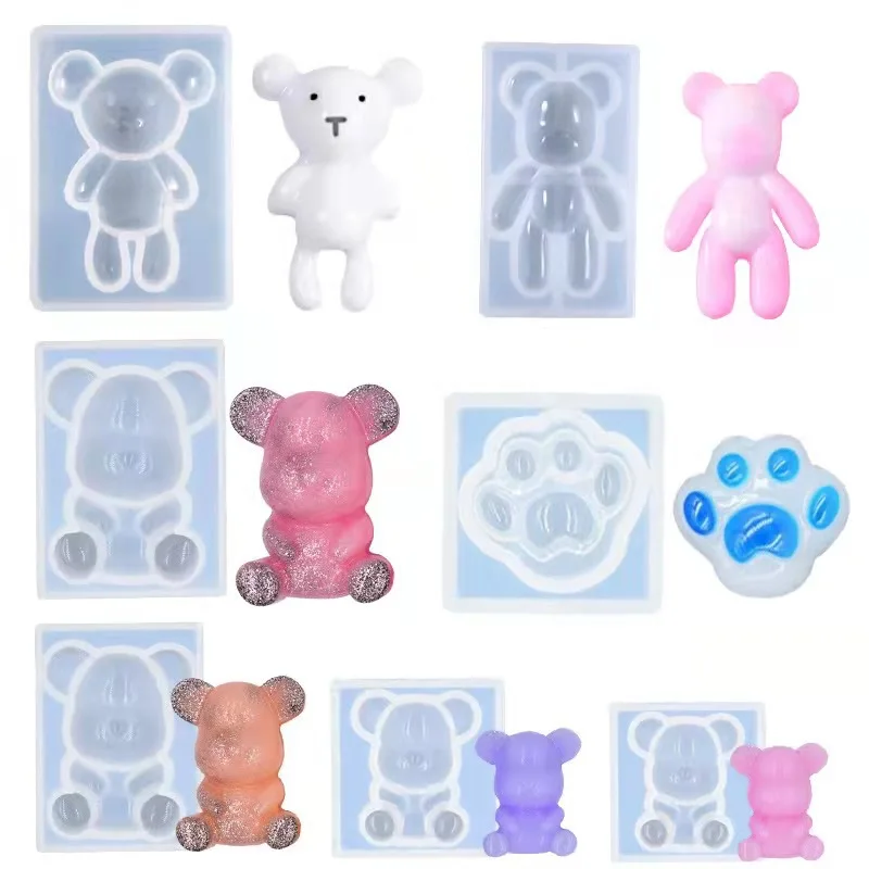 Semi-dimensional Violent Bear Silicone Mold DIY Sitting Bear Paw Handmade Keychain Pendant Crystal Epoxy Resin Mold