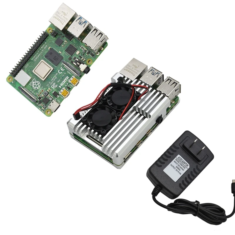 Для Raspberry Pi 4 Модель B 2G RAM DIY Kit с Чехол охлаждающий двойной вентилятор 5V 3A адаптер