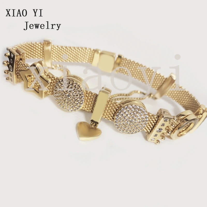 

XIAOYI 2020 New 100% S925 Golden star crown circle heart-shaped clasp fashion bracelet gift for Valentine's Day birthday female