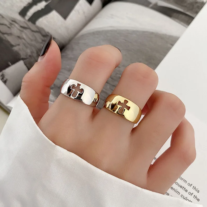 

Supernatural Women's Hollow Cross Opeing Rings Adjustable Vintage Rings Engagement Wedding Gift Jewelry Accessories 2 Colors