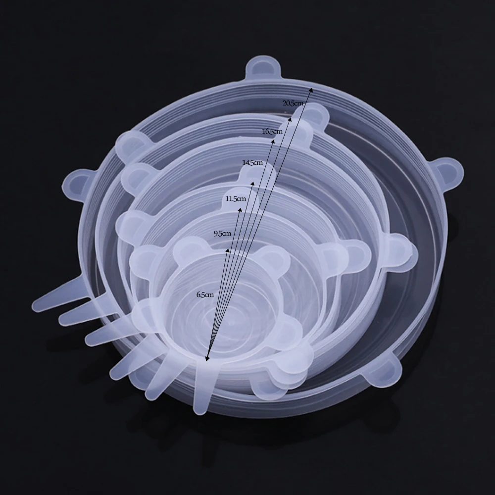 

6pcs/pack Reusable Silicone Stretch Set Food Wrap PP Keeping Fresh Seal Silicone Cover Plastic Lid Saran Wrap Fermentation Lids